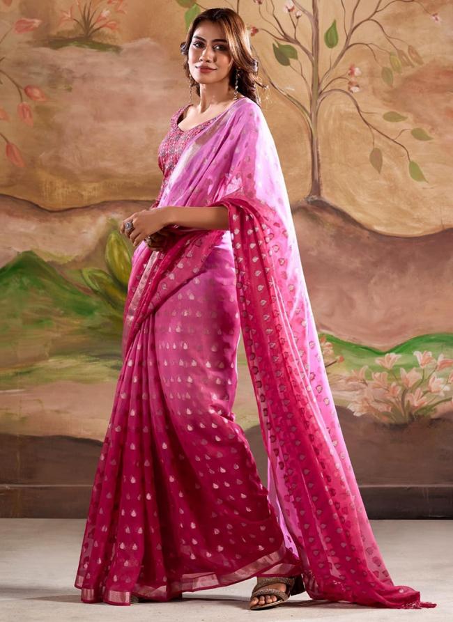 Banarasi Butti Georgette  Pink Festival Wear Zari Work Saree